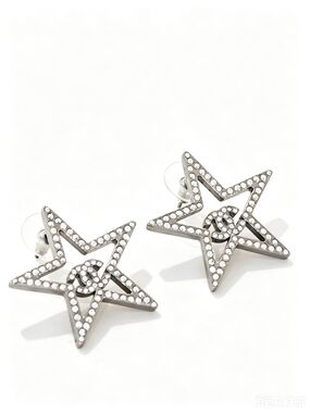 Chanel Star Shape Crystal CC Logo Stud Earrings